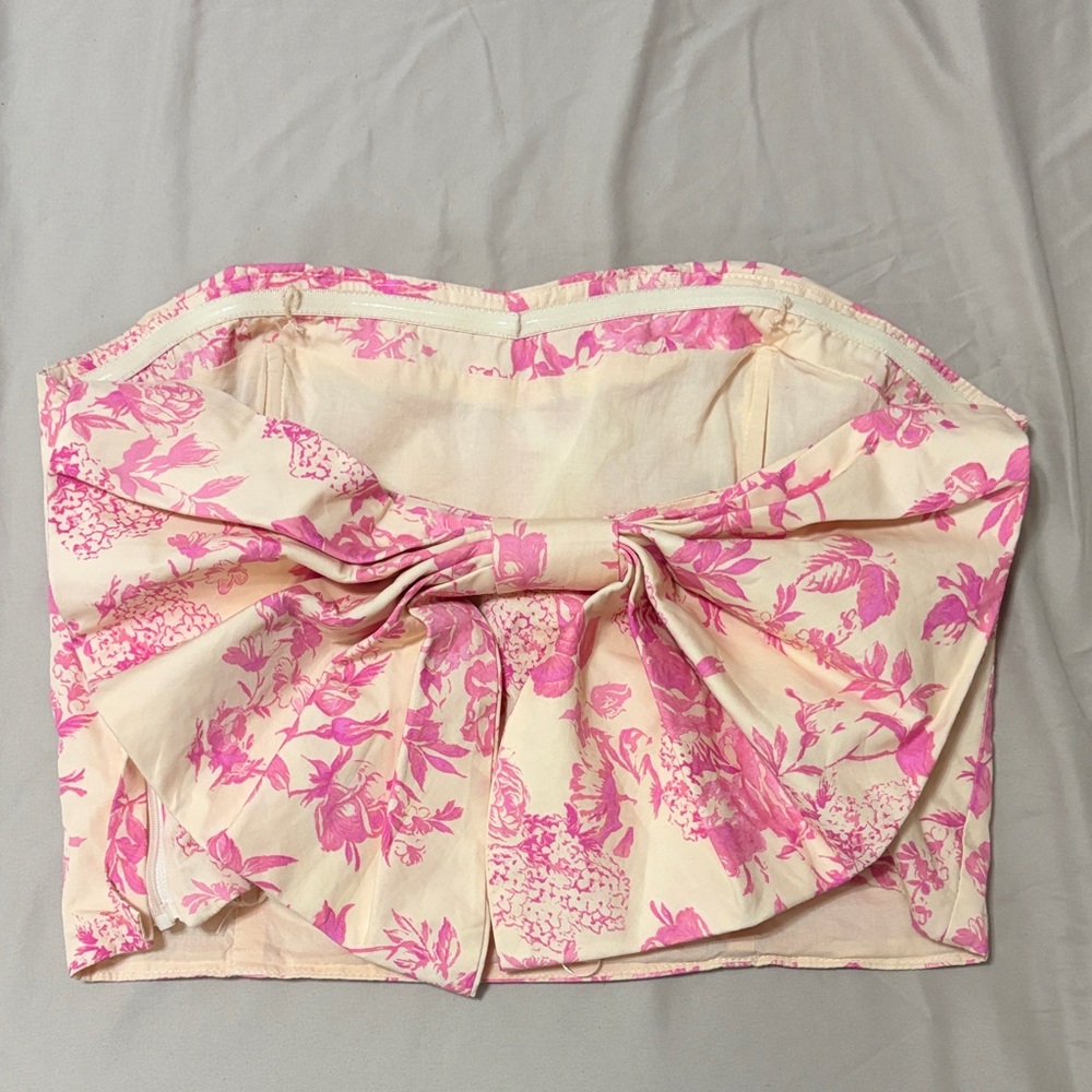 Pink Floral Strapless Bandeau Top